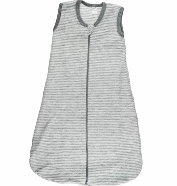 Schlafsack o. Arm Wollfrottee-Plüsch geringelt hellgrau/natur - 74/80