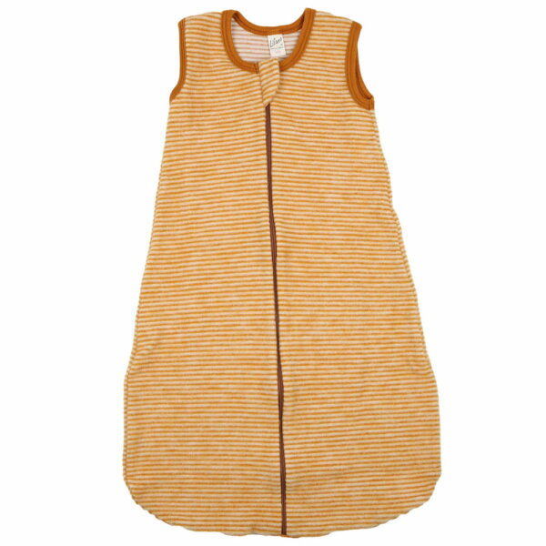 Schlafsack o. Arm Wollfrottee-Plüsch geringelt curry - 86/92
