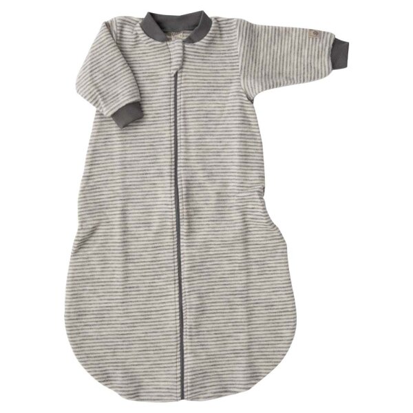 Schlafsack mit Arm Wollfrottee Ringel hellgrau - 98/104