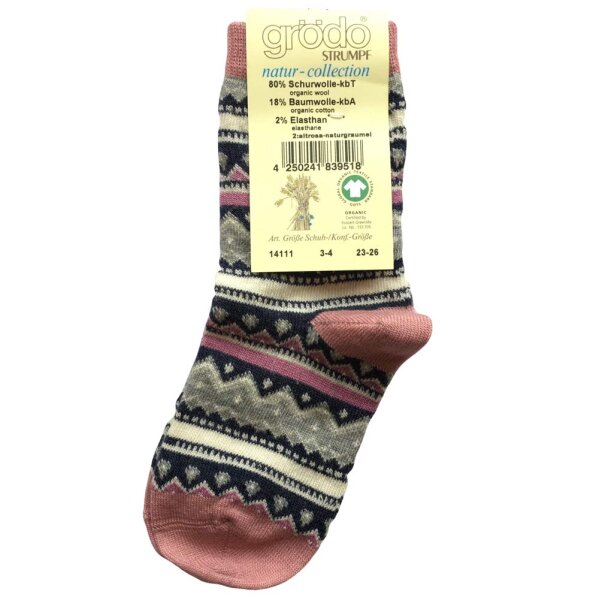 Kindersocken 80% Wolle Norweger rosa - 27-30