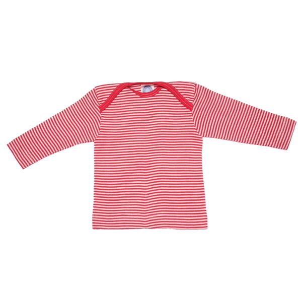 Schlupfhemd lang Wolle/Seide Ringel rot - 74/80