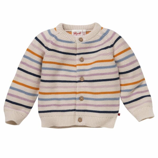 Baby-Strickjacke geringelt auf weiß - 98/104