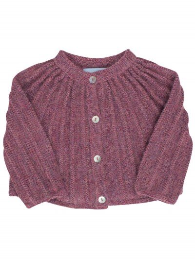 Cardigan Wolle handgestrickt berry