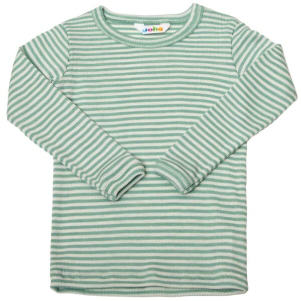 Langarmshirt Wolle/Seide geringelt aqua - 110