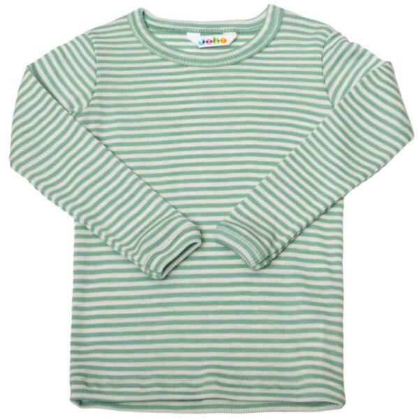 Langarmshirt Wolle/Seide geringelt aqua - 80