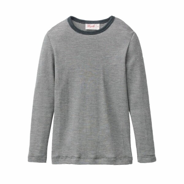 Langarmshirt Wolle/Seide anthrazit geringelt  - 104