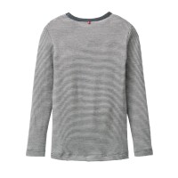 Langarmshirt Wolle/Seide anthrazit geringelt  - 104