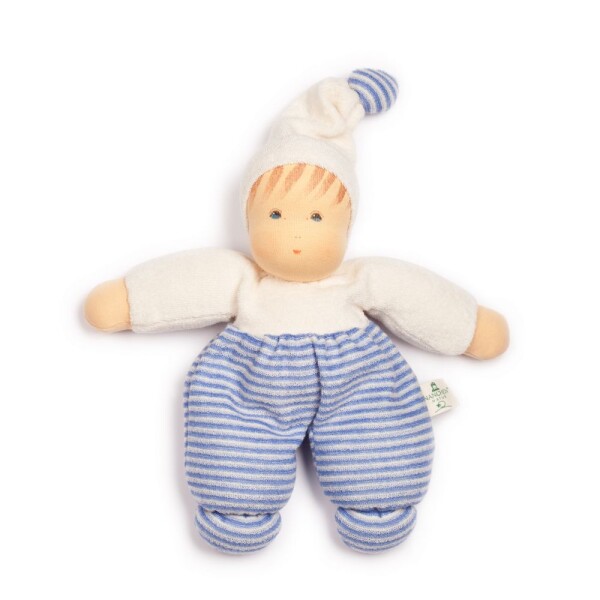 Möpschen Wollfrottee hellblau-geringelt 26cm