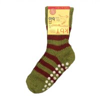 Stoppersocken Ringel Wolle maigr&uuml;n-mohn