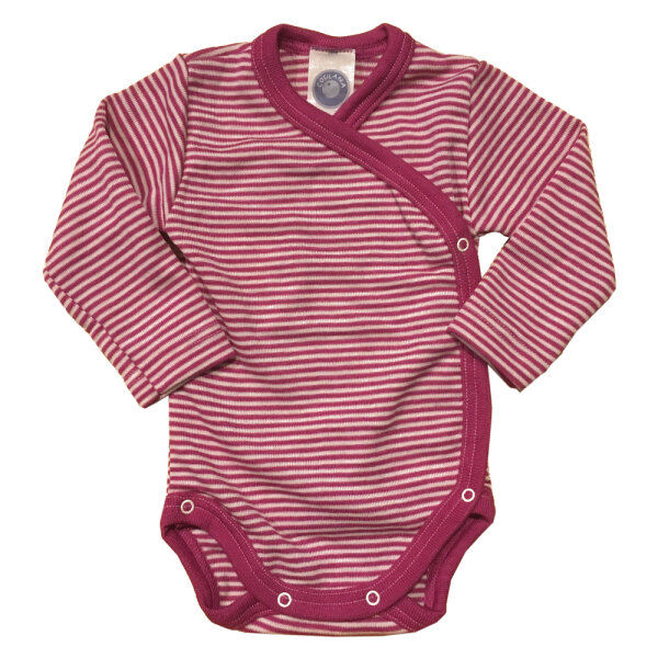 Wickelbody Langarm Wolle/Seide pink geringelt