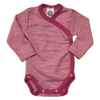 Wickelbody Langarm Wolle/Seide pink geringelt