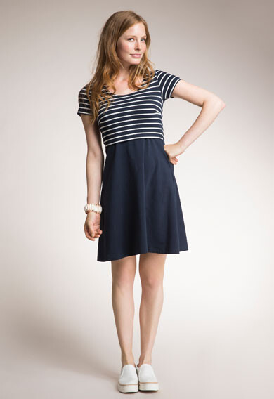 Still-Kleid Simone kurzarm midnight blue/off white