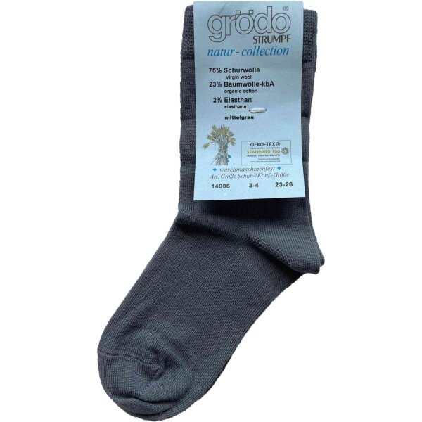 Kindersocken 75% Wolle mittelgrau - 27-30
