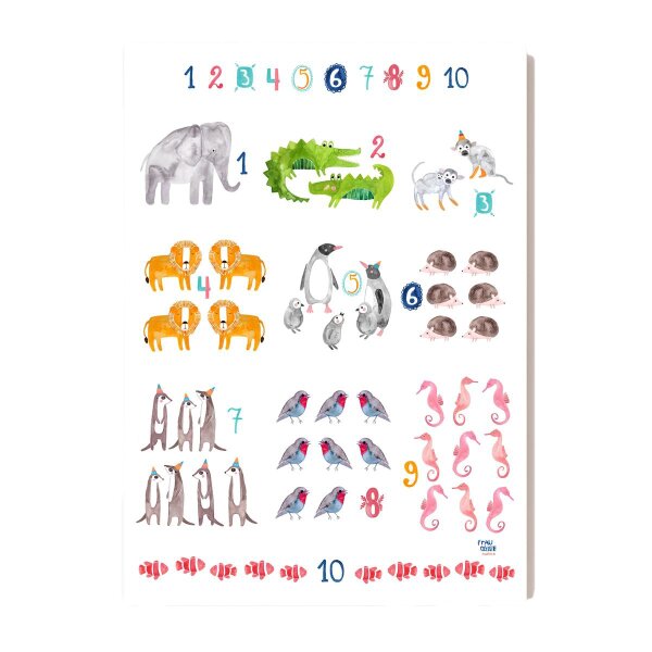 Poster 50x70 Zahlen Tiere