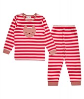 Sense Organics Long John Pyjama Katze Ringel pink