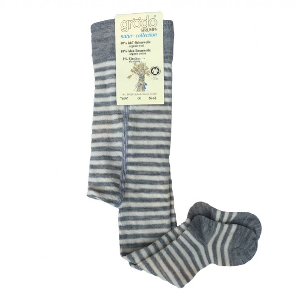 Babystrumpfhose 80% Wolle Ringel grau-weiß