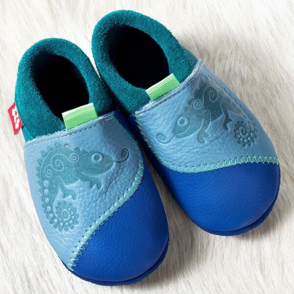 Pololo Lederpuschen Chamäleon babyblue calfornia