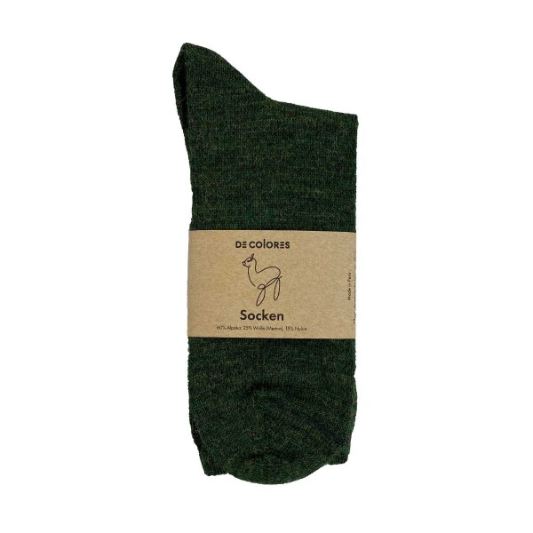 Socken Alpaka-Merino moosgrün - 39-42
